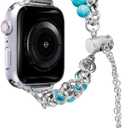 Metal Bands Compatible with iWatch 42mm Beaded Bracelet, Adjustable Strap Replacement Bling Smartwatch Bands Pearl Compatible with Apple Watch 38mm 40mm 41mm 42mm Series SE/11/10/9/8/7/6/5/4/3/2/1