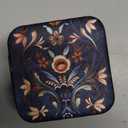 Small Floral Travel Jewelry Case - Hard Shell Makeup Organizer Pouch with Gold Zipper, Vintage Botanical Design, Compact Square Storage for Earbuds, Coins, and Accessories (Midnight Blue)