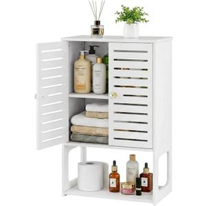 4-Tier Wall Bathroom Storage, White Cabinet with Doors & Open Shelf, Space-Saving Organizer for Bathroom, Kitchen, Entryway (7.9" D x 15.7" W x 22.4" H)