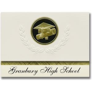 Granbury High School (Granbury, TX) Graduation Announcements, Presidential style, Basic package of 25 Cap & Diploma Seal. Black & Gold.