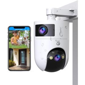 JOOAN Security Camera Outdoor 2K Ultra HD Dual Lens 2.4G/5G WiFi Bluetooth 2 Cams in 1 Auto Tracking 360View,2 Ways Audio IP66 Waterproof 3 Night Vsion Modes Cloud/SD Card Storage,Corded Power