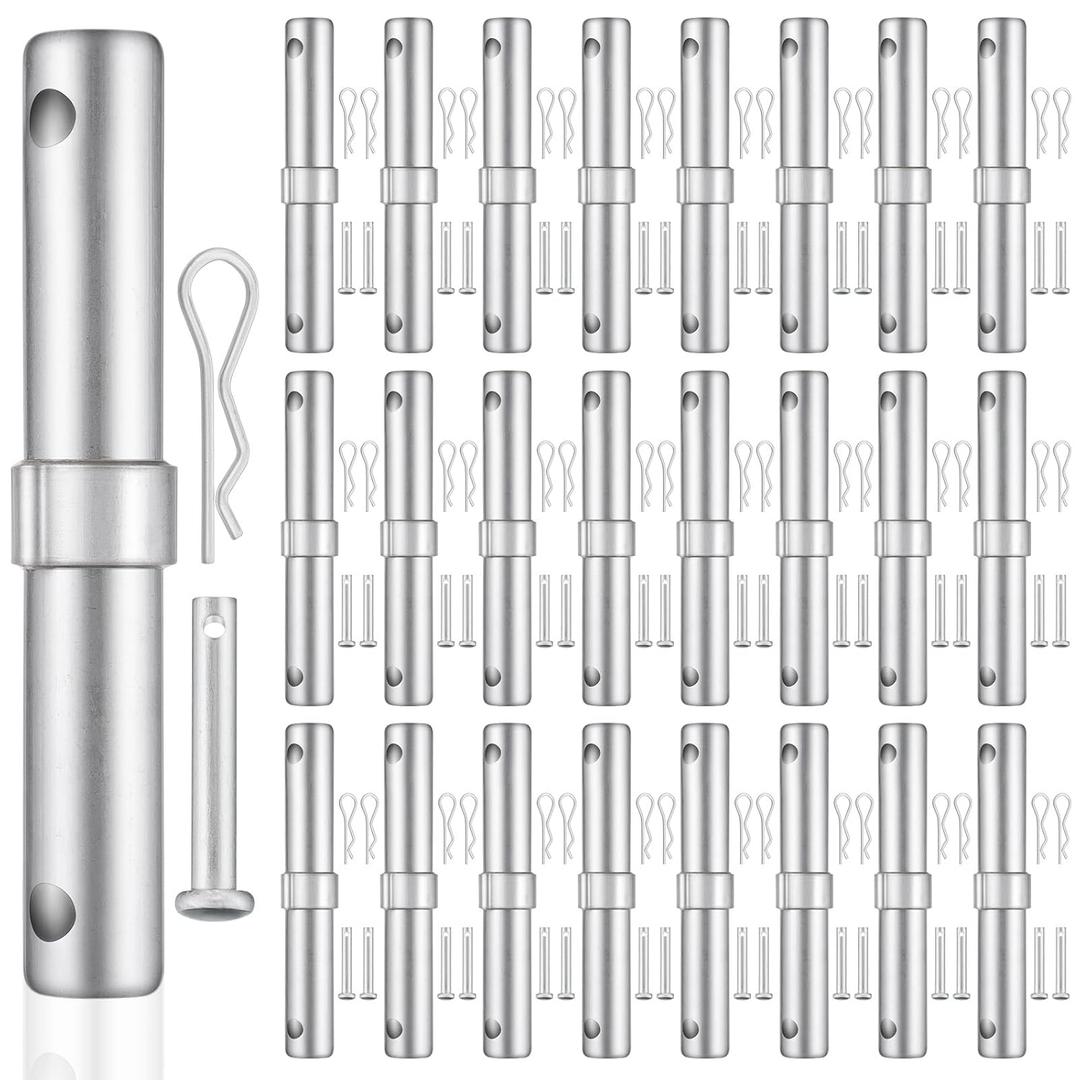 24 Pack Scaffolding Coupling Pins 1-3/8" OD x 9" L Heavy Duty Scaffolding Pins with 1" Collar and 48 Spring Retainers Locking Scaffold Connecting Rod Accessories