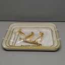 Serving Tray with Handles Set of 3 Rectangular Large Serving Platters 16.5/14.9/13.2 Inch White Plates for Dinner, Party, Entertaining, Cream Gold