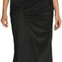 Mojessy Women Bodycon Maxi Dress Sexy Mock Neck Lace Up Bandage Ruched Short Sleeve Long Dress Cocktail Dress (Small, Black)