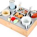 Yerliker Couch Cup Holder Tray, Silicone Couch Caddy Waterproof Anti-spill Sofa Cup Holder for Sofa Bed Car Seat Organizer, Christmas Hold Mugs, Drinks, Snacks, Phones, Remotes(Grey,Bamboo)