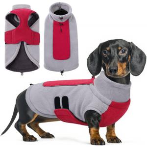 Queenmore Dog Sweater Fleece Dog Sweater Winter Dogs Jacket with Leash Hole Puppy Clothes Vest Warm Yorkie Chihuahua Dachshund for Small Dogs Cats Boy or Girl, Red X-Small