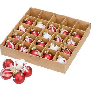 Red Co. Set of 25 Assorted Glittered Glass 1 Round Christmas Tree Mini Ball Ornaments, Red