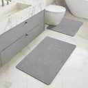 MIULEE Set of 2 Ultra Thin Bathroom Rugs, Rubber Bath Mat, U-Shaped Toilet Rug for Bathroom, Non Slip Quick Dry Absorbent Machine Washable, Fit Under Door, Shower, Sink, Grey, 17"x27"+20"x24"