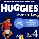 Huggies Size 4 Overnites Baby Diapers: Overnight Diapers, Size 4 (22-37 lbs), 116 Ct (2 Packs of 58), Packaging May Vary