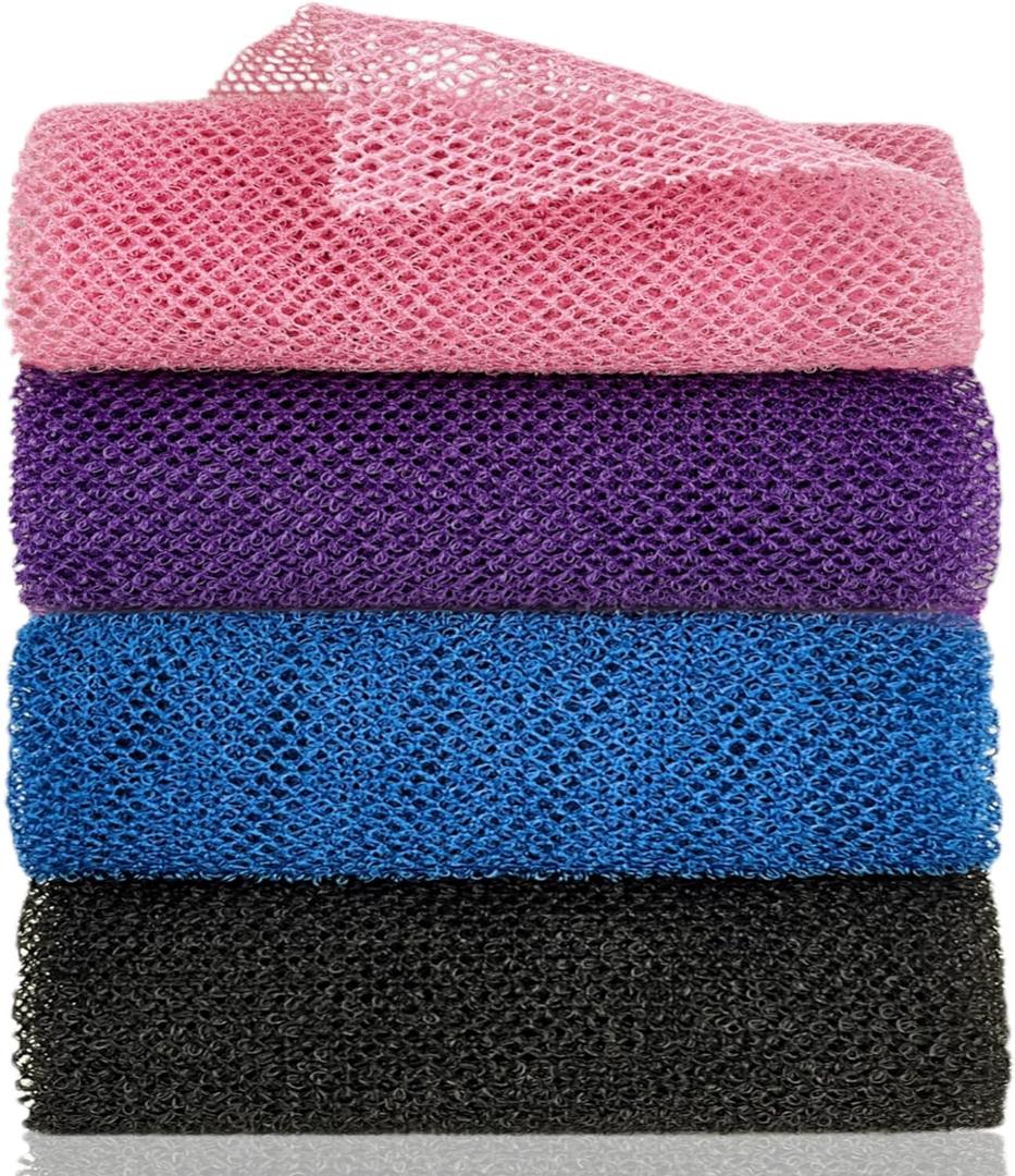 African Exfoliating Net, 4 Pieces African Net Sponge, Nylon African Bath Sponge Net, African Net Long Net Bath Sponge Shower Body Scrubber