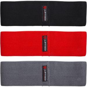 Lift Tech Fitness Fabric Resistance Bands for Working Out, Set of 3 - Loop Bands for Exercise and Fitness - Workout Bands for Women and Men - Fabric Resistance Band Set of 3 - Black, Gray and Red