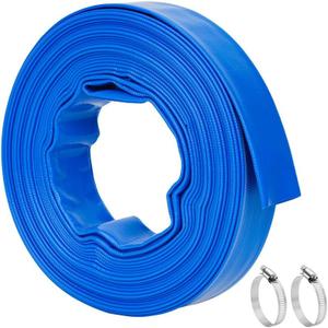 1.5 IN x 50 FT Pool Backwash Hose - Heavy Duty Reinforced Flat PVC Sump Pump Hose for Swimming Pools Pump Discharge & Filter Drainage,Weather and Burst Resistant with Clamp (Blue)