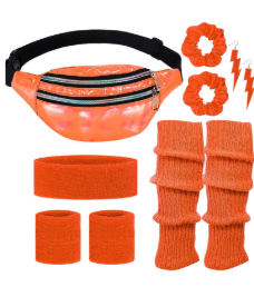 80s Neon Workout Costume Accessories Set 10 PCS Leg Warmers for Women 80s Headband Wristband Fanny Pack for Yoga Running