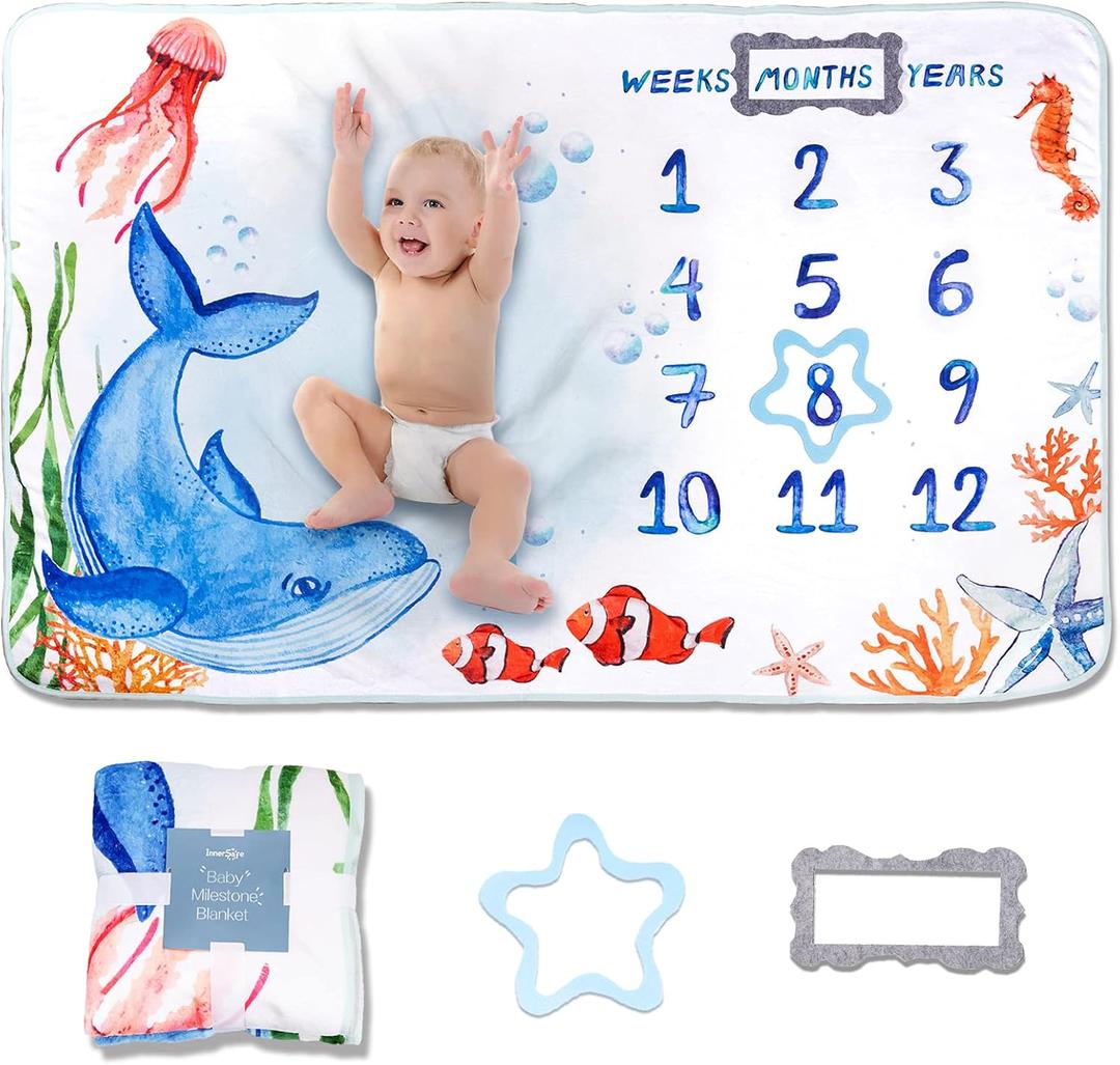 Baby Milestone Blanket| Original Design Baby Monthly Milestone Blanket Boy Girl|Baby Photography Props Blanket| 60'x40' Ocean World