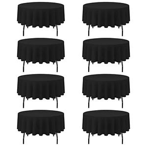PLOYMONO 8 Pack Black Tablecloths for 70 inches Round Table, Reusable and Washable Bulk Linen Table Clothes, Polyester Fabric Table Covers for Buffet Banquet Party Wedding Restaurant