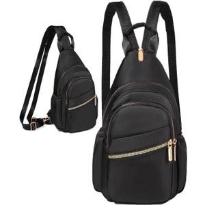 Small Crossbody Sling Bag for Women, Mini Backpack Sling Backpack Convertible, Chest Bag for Hiking Daypack (Black)