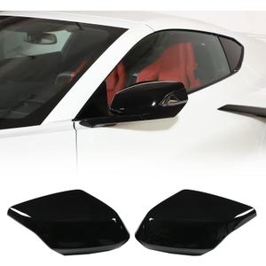 Door Rear View Mirror Cover Cap Compatible with Chevrolet Corvette C8 2020-2025, ABS Side Door Rearview Mirror Cover Protective Trim Cap, 2PCS (Bright Black)