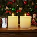 Homemory White Flameless Candles Battery Operated with Remote Timer, 3x3 Real Wax LED Pillar Candle for Home Fireplace Bedroom Living Room Party, Set of 2