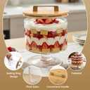 Trifle Bowl with Pedestal and Lid, Large Salad Bowl, Crystal Clear Glass, Wood Lid with Convenient Handle and Sealing Ring, for Laying Layered Dessert, Ice Cream and Cake, Ideal for Party Displays