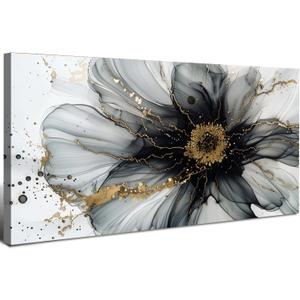 Black and White Gold Wall Art Abstract Flower Wall Decor Black and Gold Picture for Living Room Modern Office Home Decorations Minimalist Modern Marble Canvas Painting Prints Poster Artwork 20x40