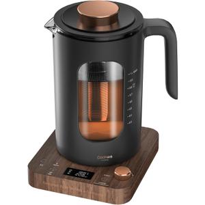 INTASTING Electric Tea Kettle, Electric Kettle with Tea Infuser, ±1℉ Knob Temperature Control, BPA-Free Glass, 1200W Fast Heating, Easy to Clean, 1 Liter (Wood)