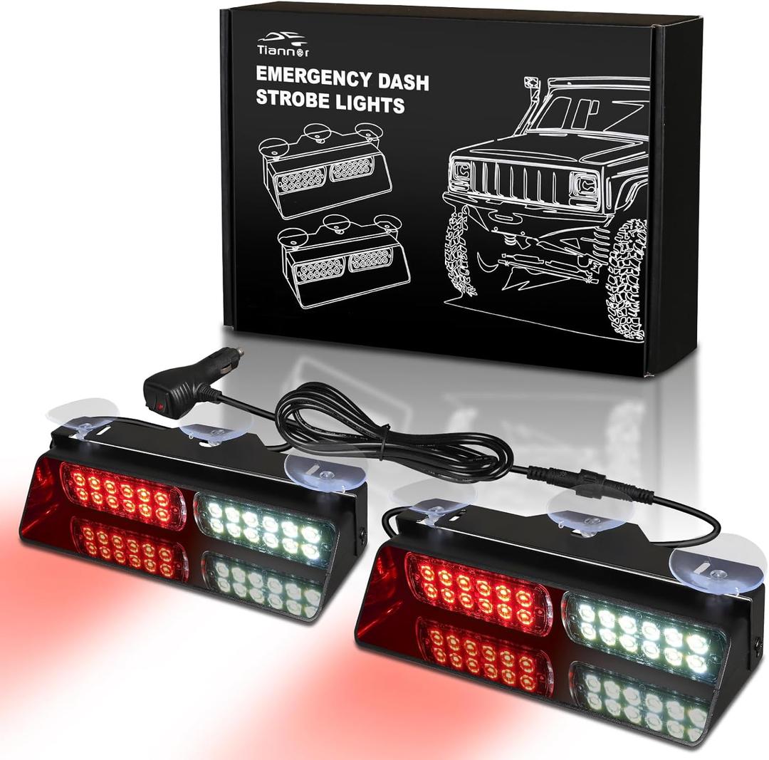 Emergency Dash Strobe Lights,Red White Safety Flashing Warning Hazard Windshield Visor Light Bars,Traffic Advisor Light Bar for Volunteer Firefighter Vehicles, Trucks Cars(2x9 inch, 48LEDs)