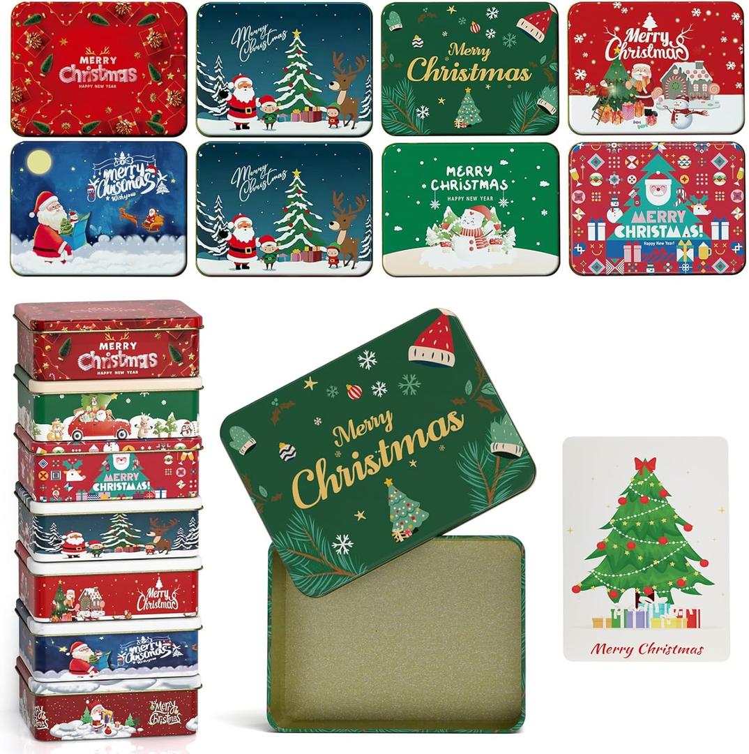 Christmas Gift Card Tin Holder 16pcs Boxes Holders with Lids for Christmas 4.96 x 3.63 x 1.69 inches Cookie Tins Gift Card Holder Holiday Tin Box for Hold Candies, Cookies, Xmas Party Favors