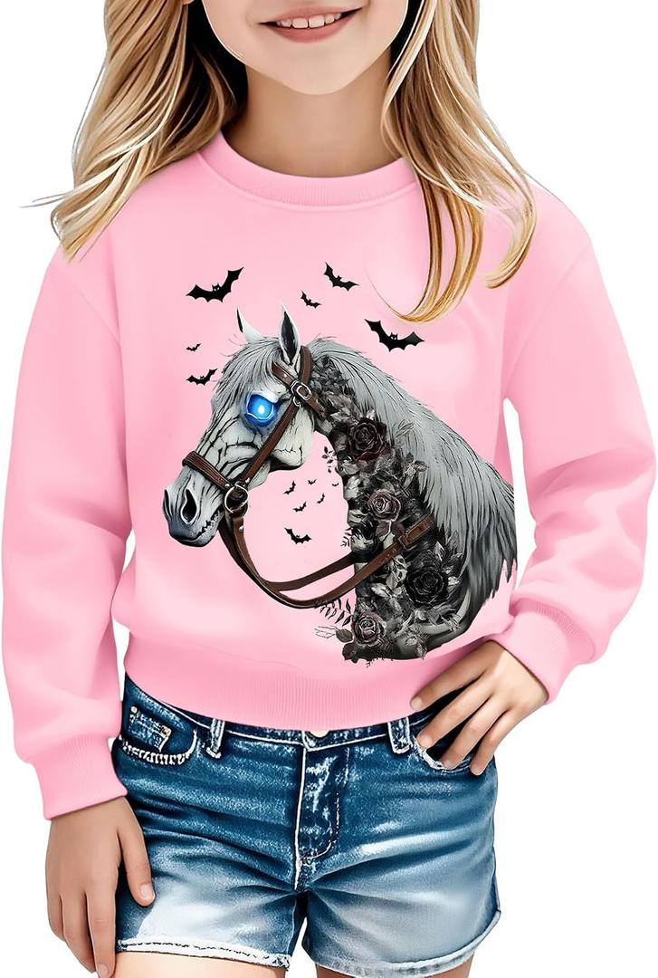 Girls Western Horse T-Shirts - Cute Cowgirl Outfit Kids Rodeo Cowboy Tops (Pink)