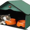 Outdoor Cat House, Waterproof Pet Shelter/Dining Room, for Feral/Community Cats (Green1)