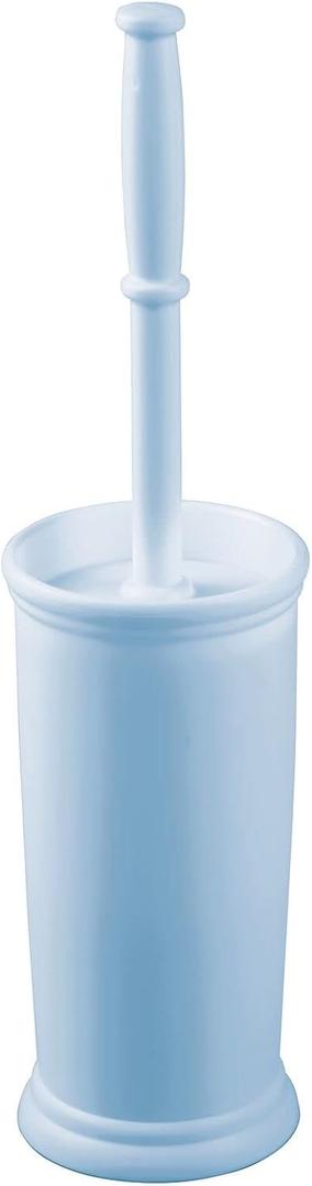mDesign Toilet Bowl Brush and Holder - Covered Bathroom Toilet Brush - Standing Toilet Bowl Scrubber in Modern Holder - Space Saving, Deep Cleaning Brush for Toilet - Hyde Collection - Light Blue