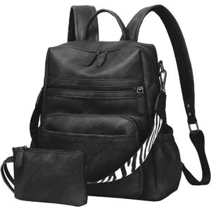 Women Backpack Purse Bag PU Leather Travel Backpack Purse for Women Ladies Shoulder Bags Satchel Handbag 2 Piece Black