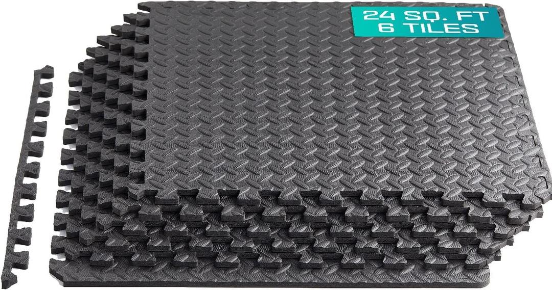 Yes4All 24SQFT-120SQFT Puzzle Exercise Mat for Home Gym, EVA Interlocking Foam Floor Tiles with Border for Workout Equipment (Black)