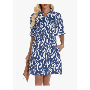 FENSACE Womens Casual Shirt Dress Ruffle Sleeve Button Down Shift Summer Dresses with Pockets XL