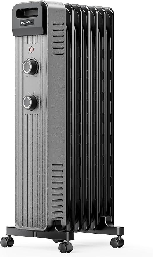 Pelonis Oil Filled Radiator Heater for Large Space, 2025 Upgraded, Space Heaters with 1500W Quiet Warmth Radiant Heater, 3 Heating Modes, Overheat & Tip-Over Protection, Adjustable Thermostat, Black
