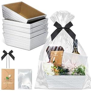 Wonderjune 20 Pcs Valentines Day Gift Baskets Empty To Fill Baskets For Gifts Empty With Gift Bag Bow Valentines Gifts Storage Basket Bulk for Wedding Party Wrapping(Diagonal Silver)