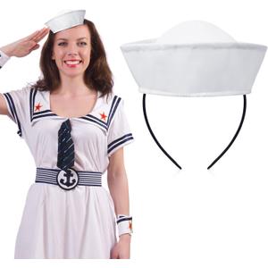 Tigeen Halloween White Mini Captain Hat Headband 15 cm Headbands Navy Sailor Hat for Yacht Nautical Dressing up Theme Role Play Party Costume Accessory