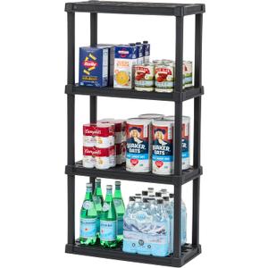 IRIS USA 4-Shelf Heavy Duty Plastic Storage Shelves, 160lb Capacity, 48"H x 24"W x 12"D, Medium Modular Shelving Unit Storage Organizer for Garage, Home, Bathroom & Laundry, Storage Rack - Black