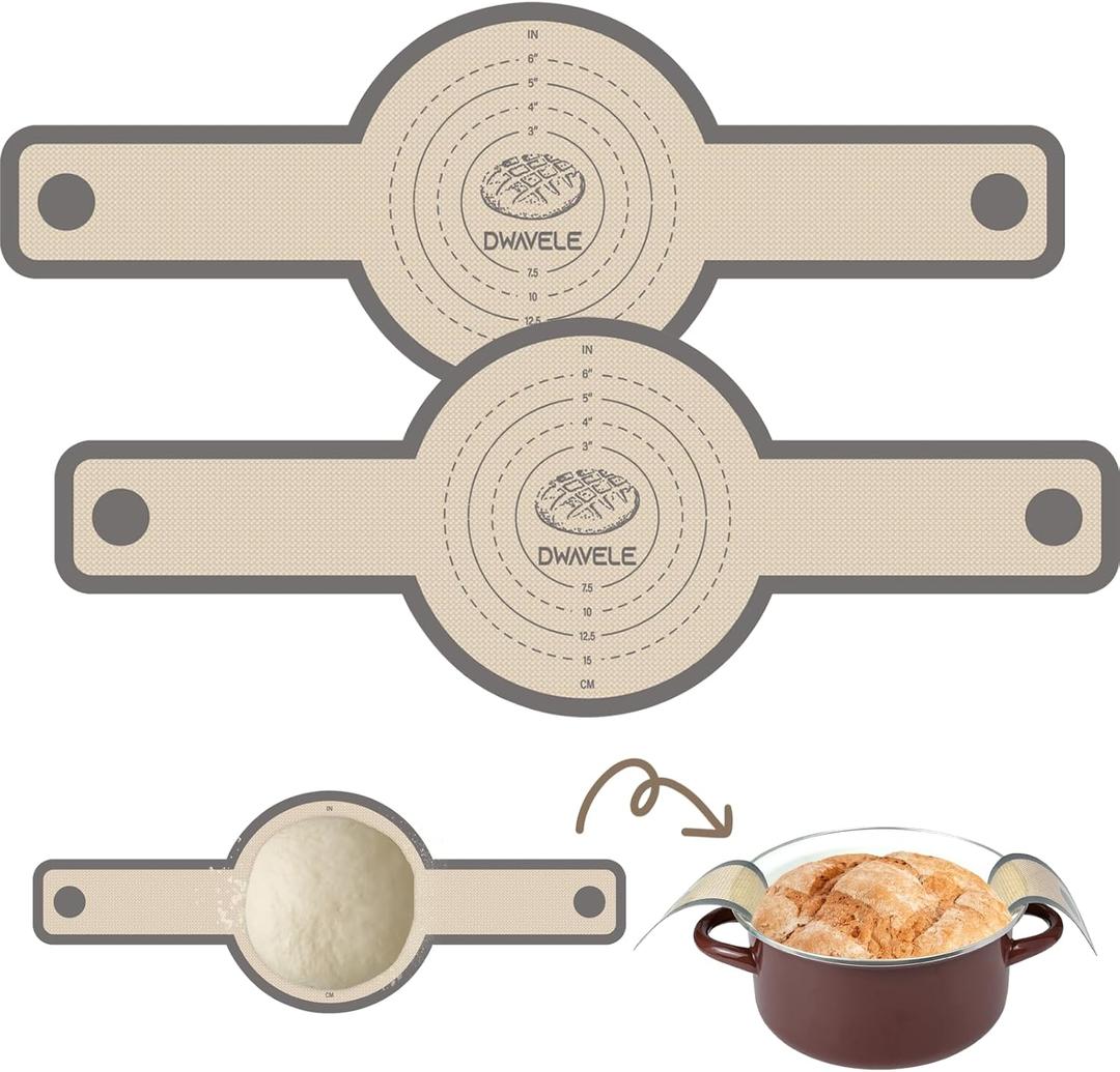 Silicone Bread Sling for Dutch Oven, Non-Stick & Easy to Clean Bread Baking Mat Set, 2 Pcs Reusable Bread Sling with Long Handle to Transfer Sourdough (Gray, 2PCS Round)