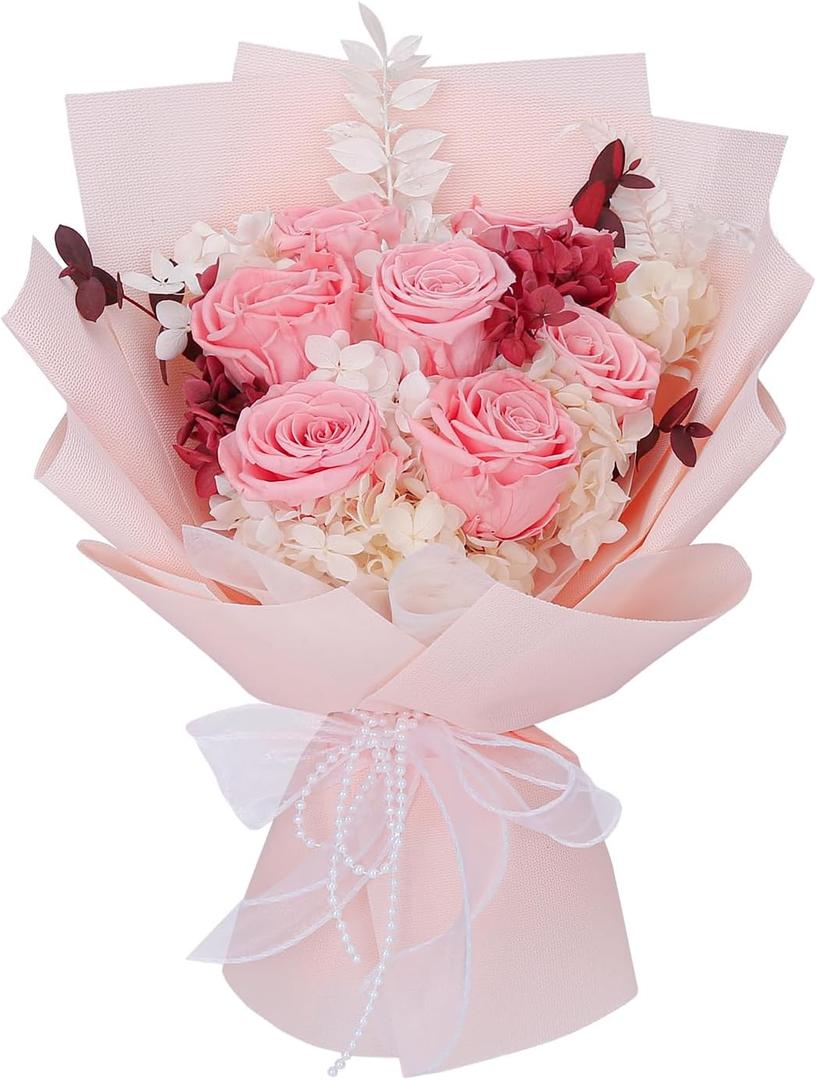Preserved Flowers Bouquet, Valentines Rose Flowers with Gift Box Long Lasting 3-5 Years Flower Bouquet Forever Real Flower Rose with Gift Box for Valentines,Mothers Day,Anniversary,Birthday (Peach Pink)
