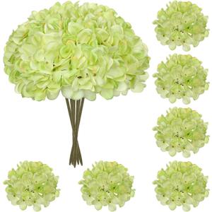 Hollyone 6 Pcs Green Hydrangea Artificial Flowers Heads with Stems Silk Faux Hydrangea Green Fake Flowers for Home Indoor Outdoor DIY Floral Wedding Flower Bouquets Kitchen Table Centerpiece Decor