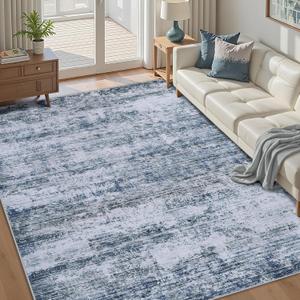 Area Rug Living Room Rugs: 6x9 Rug for Bedroom Machine Washable with Non Slip Backing Non Shedding Abstract Stain Resistant Large Carpet for Dining Room Nursery Home Office - Blue/Gray