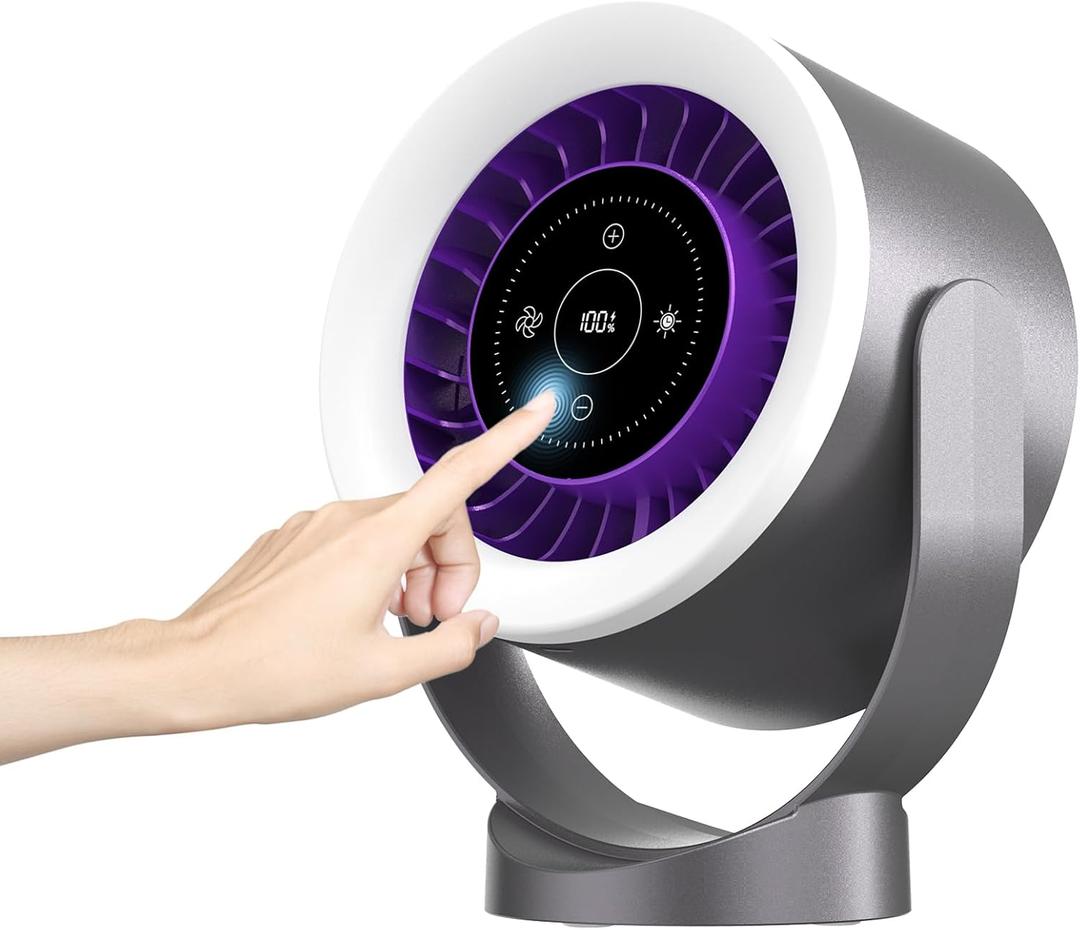 Desk Fan with LED Touch Screen & Ultra Quiet <35dB - 1-100 Speed Levels & Night Light, 360 Adjust, Table & Wall Mountable, 3H/6-Mode Timer, USB Rechargeable for Bedroom, Office, Camping, Kitchen (Iron Gray)