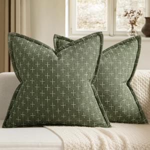 MIULEE Decorative Burlap Linen Throw Pillows Covers 18x18 Inch Olive Green Spring Vintage Couch Pillow Covers Modern Farmhouse Pillowcase Woven Textured Cushion Cases for Sofa Bed Livingroom