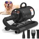 High-Velocity Dog Dryer for Grooming - Quiet Pet Hair Blow Dryer with Heater, 4 Nozzles & Adjustable Speed - Professional Dog Blower for Large Dogs, Thick Coats & Deshedding