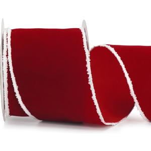 ALTIER 4 Inch x 10 Yards Red Velvet White Fur Wired Ribbon for Christmas Home Decoration Gift Wrapping Bow Making Wreath DIY Crafts