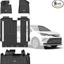 3W Floor Mats & Cargo Liner Fit Toyota Sienna 2021-2025 LE/XLE(Only for 8 Seat), TPE All Weather Custom Fit Floor Liner for Sienna 1st, 2nd and 3rd Row and Trunk, Black