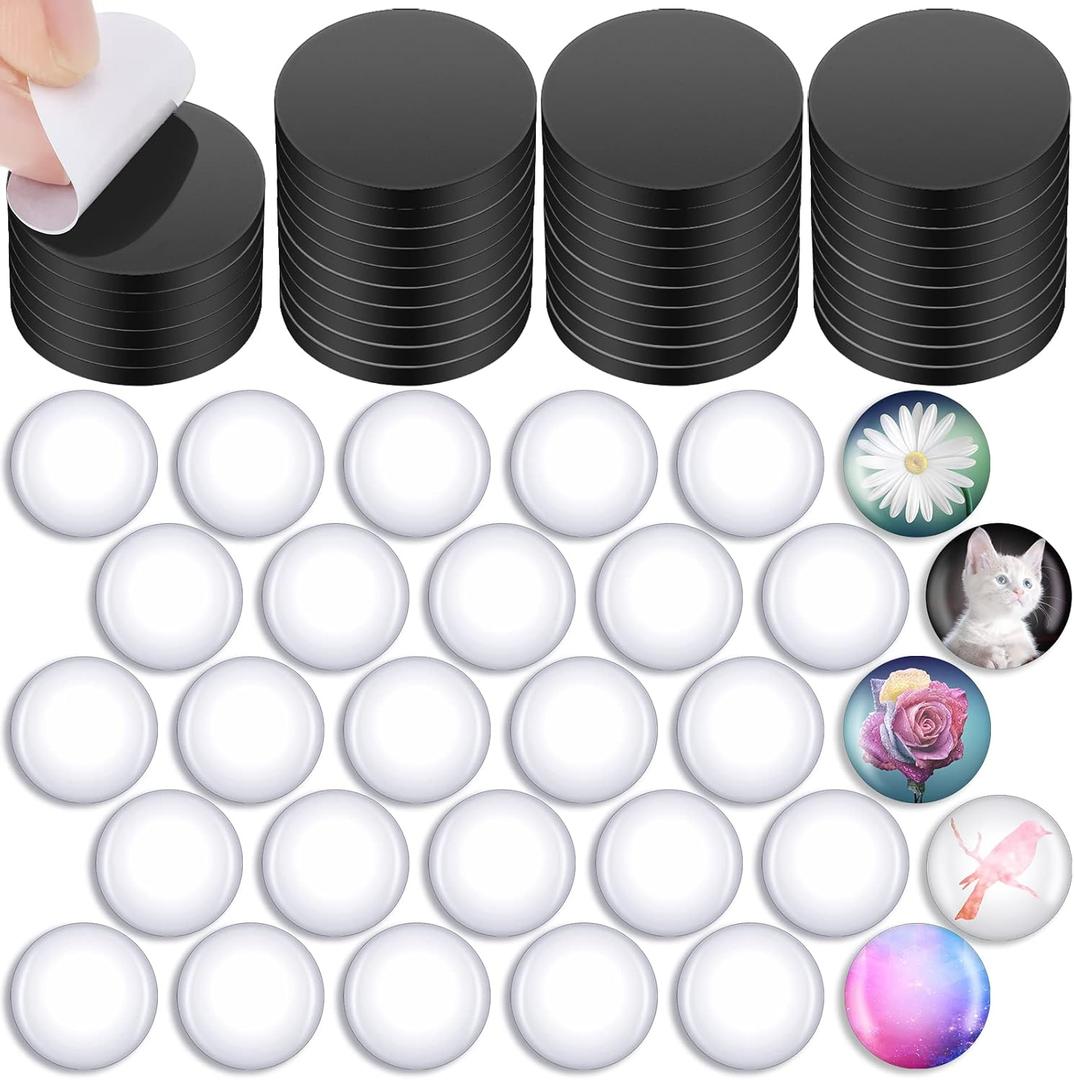 Outus 48 Sets Fridge Glass Magnets Ceramic Ferrite Magnet with Adhesive Backing Clear Glass Cabochons Round Dome Stones for Crafts for DIY Craft Fridge Refrigerator Pendants (1 x 0.12 Inches)