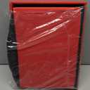 AmasSmile Red Storage Ottoman Folding Foot Rest Stool with Side Pocket, 16 inch Leather Footstool Bench, Short Ottoman Bench, Storage Foot Rest Store, Books