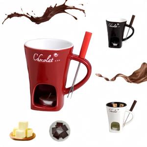 Sweet Fondue Cup,Chocolate Melting Fondue Mugs Set,Chocolate Melting Pot,Fondue Cups With Forks For Date Night Birthday Wedding Gifts (Red)