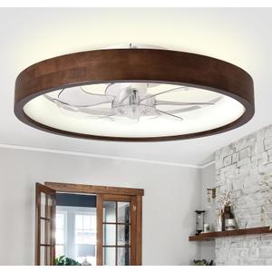 20'' Fandelier Ceiling Fan with Light, Low Profile Flush Mount Wood Ceiling Fan, APP & Remote Control, Dimmable & 6 Speeds